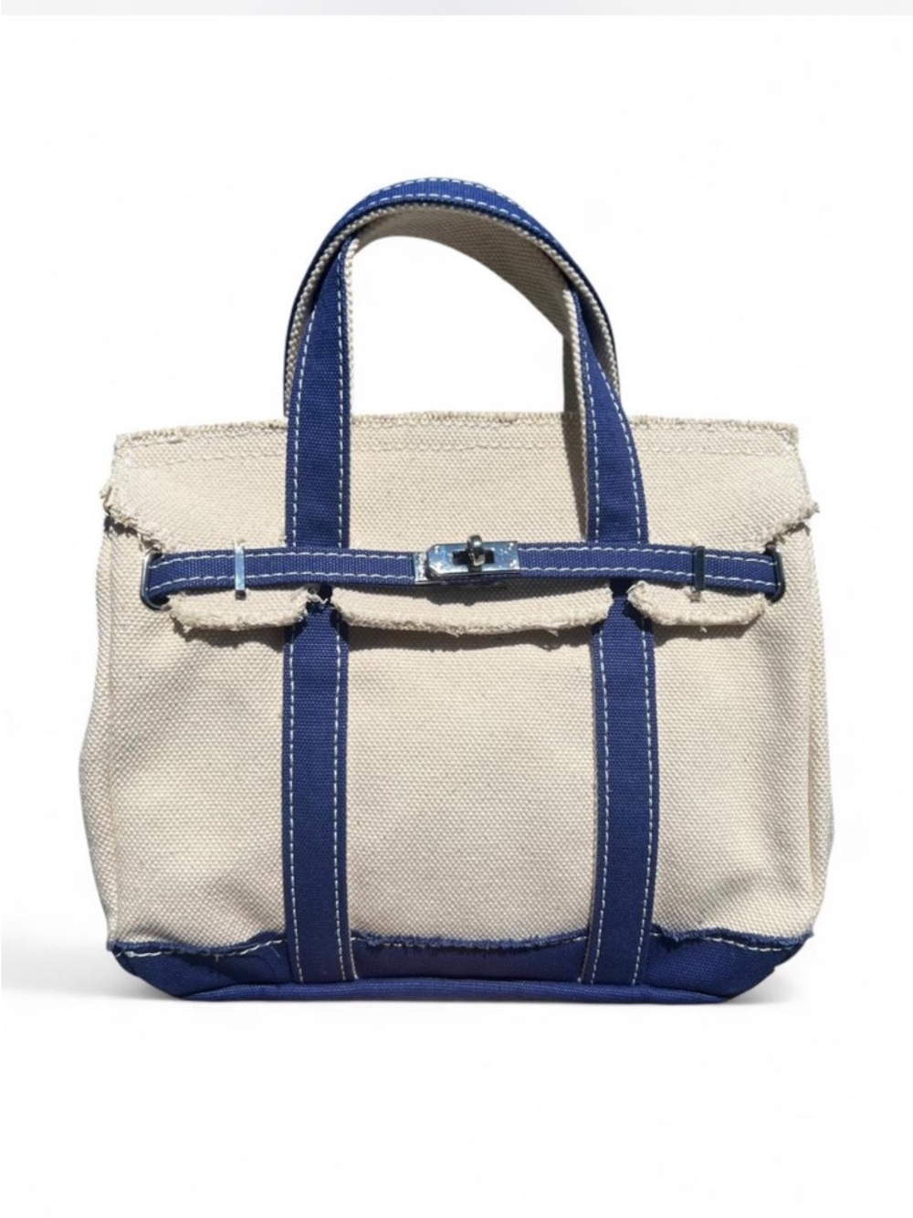 Viral TJX Sunwin Madaket Blue Small Structured Canvas Turn-Lock Tote Bag